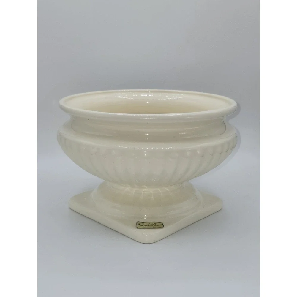 Haeger‎ Floral Grecian Pedestal Urn Planter Ivory Ceramic Cachepot USA 8.5
